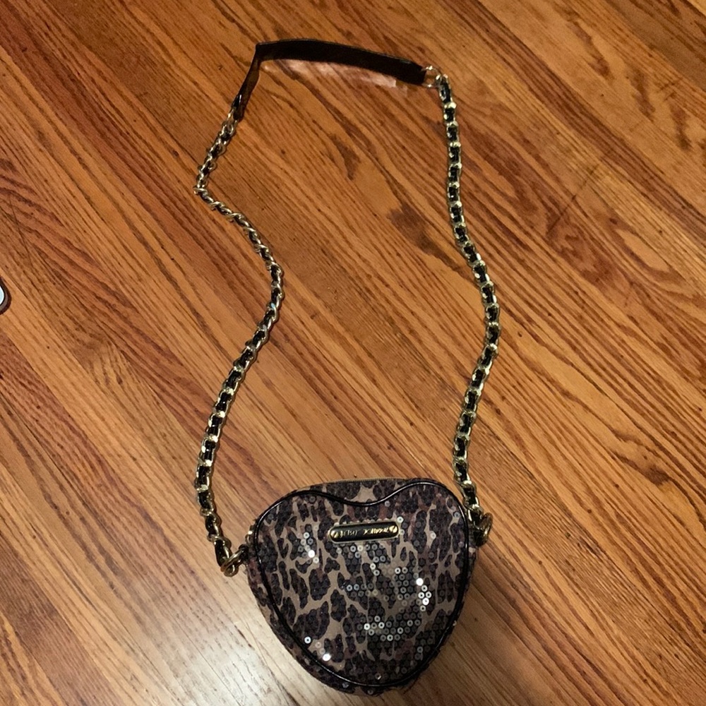 Betsey Johnson crossbody cheetah leopard heart sequin purse with chain strap